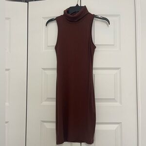 SHEIN Brown Sleeveless Turtleneck Dress